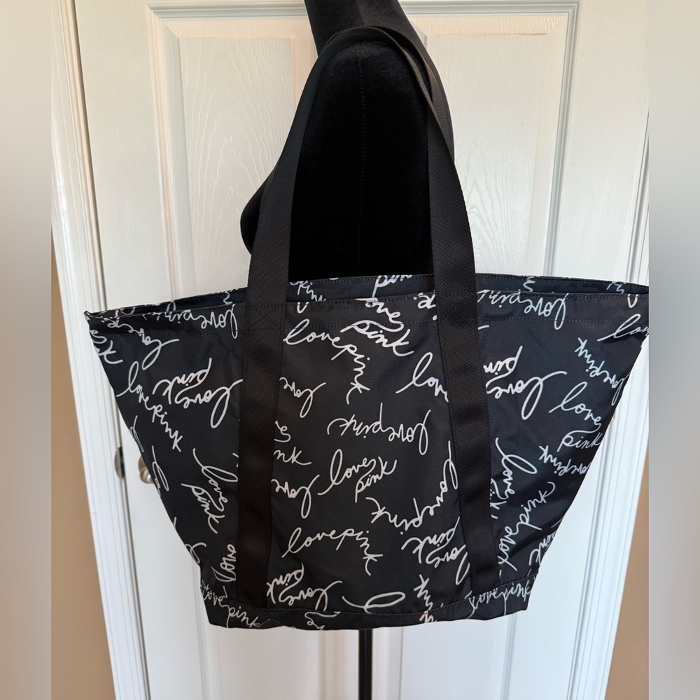 PINK Victoria’s Secret Black and White Script Tote Bag